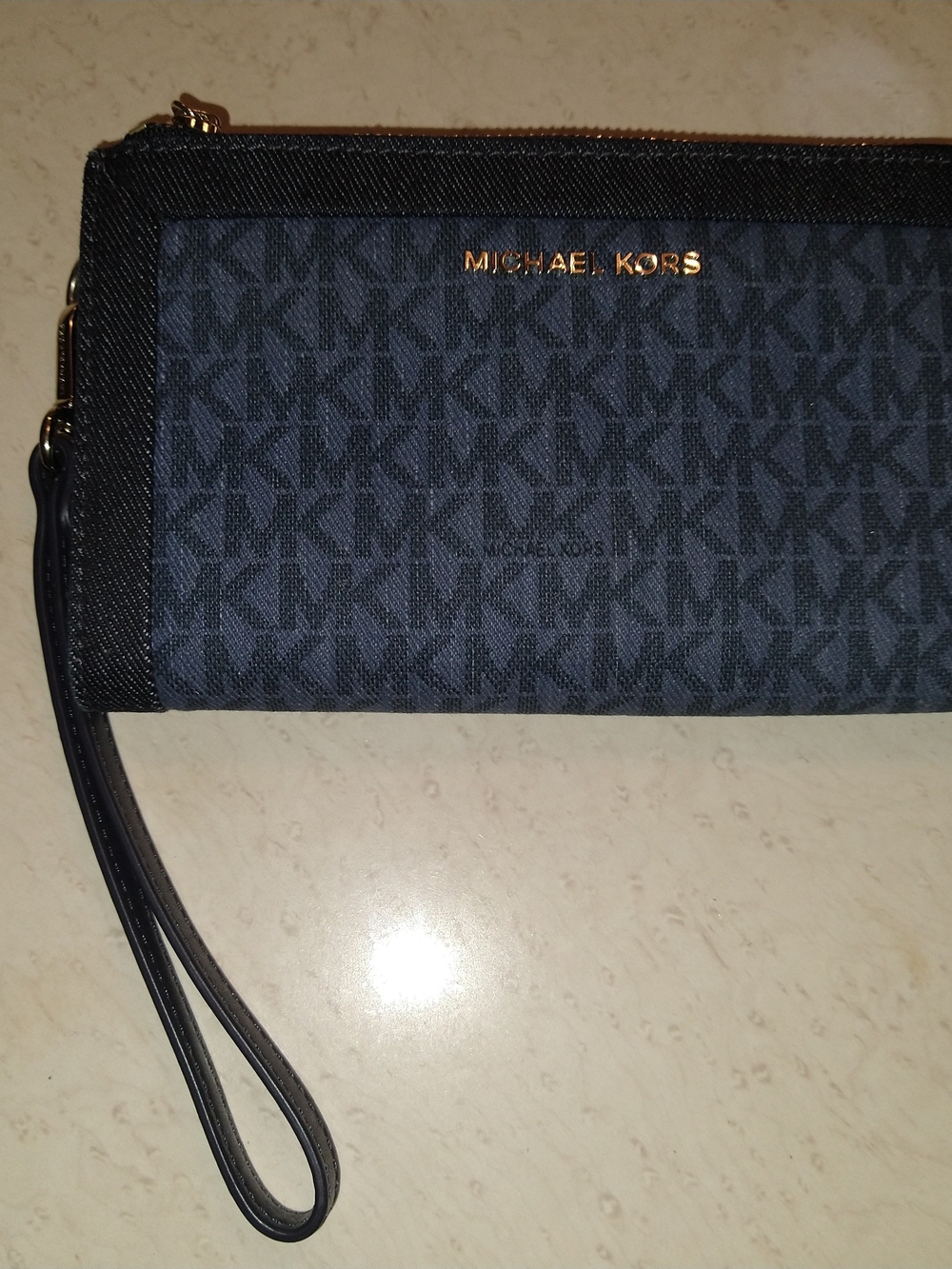 MICHAEL KORS Navy MK Logo Wristlet